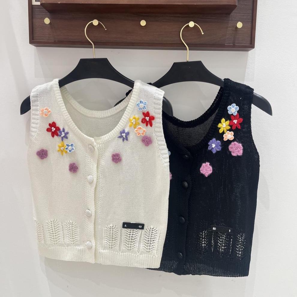 Miu Style 2026 Summer Floral Knit Vest Cardigan - Light Luxury, Casual, Versatile Top