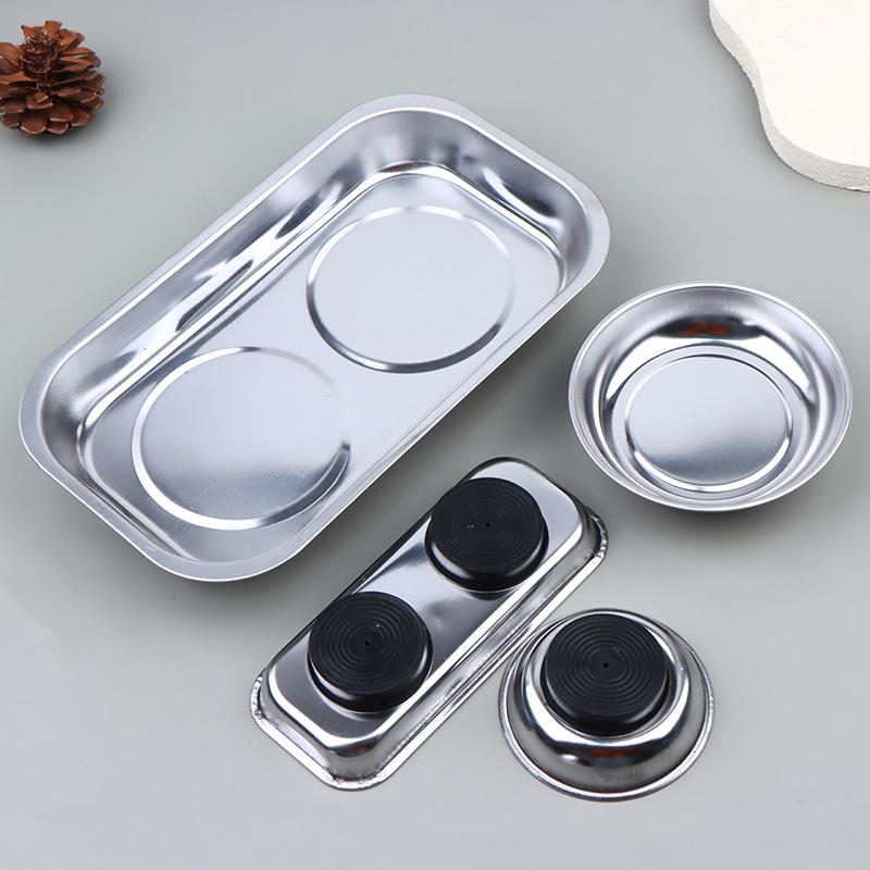 Stainless Steel Magnetic Trays Circular Rectangular Magnetic Parts Bowl Bolts Nuts Screw Storage Tray Metal Tool Holder Plate