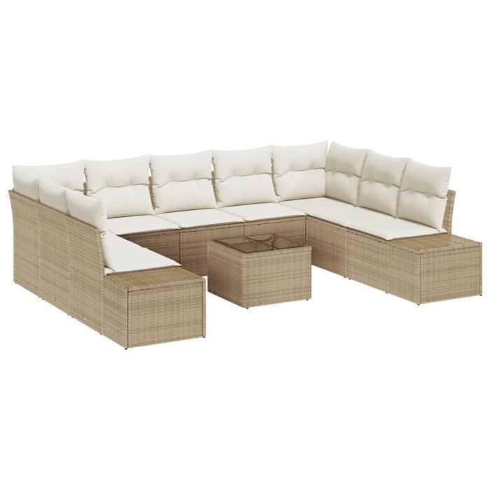 VidaXL Ensemble de canapé de jardin 10 pièces avec coussins en poly rattan marron 3347231