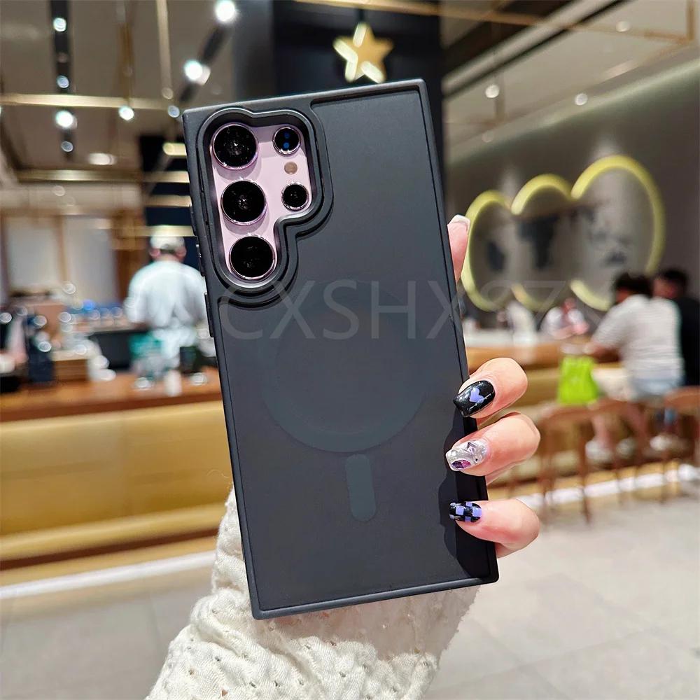 Luxury Matte Translucent Wireless Charging For Magsafe Case For Samsung Galaxy S23 S22 Ultra 23 Plus Shockproof Phone Cover