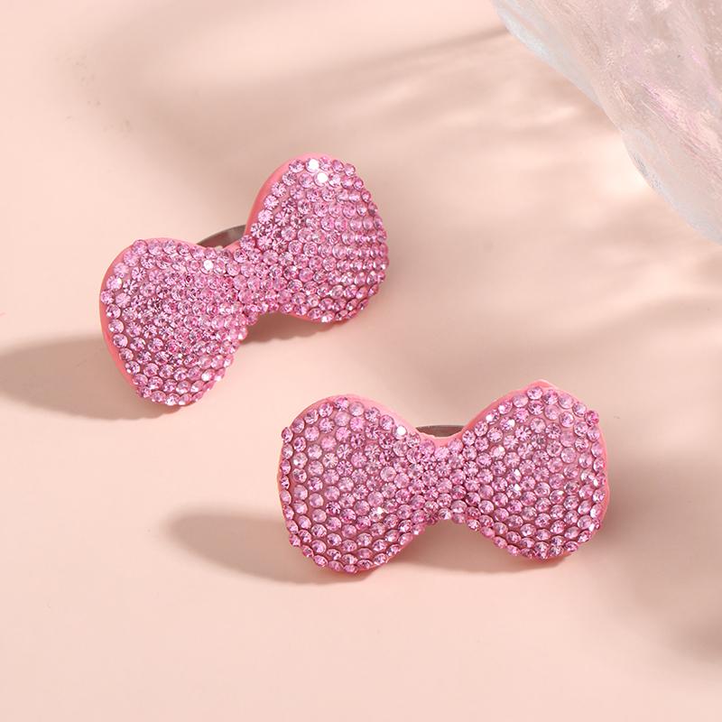 Y2K Sweet Shiny Pink Bow Open Ring For Girls Women Finger Rings Trendy Statement Jewelry Gifts