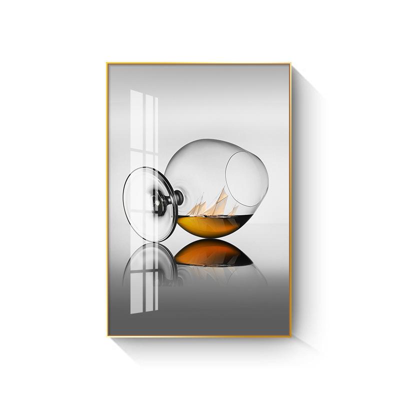 New Chinese Style Wine Glass Canvas Painting Light Luxury Feathers Posters and Prints for Kitchen Dinning Wall Decoration Quadro