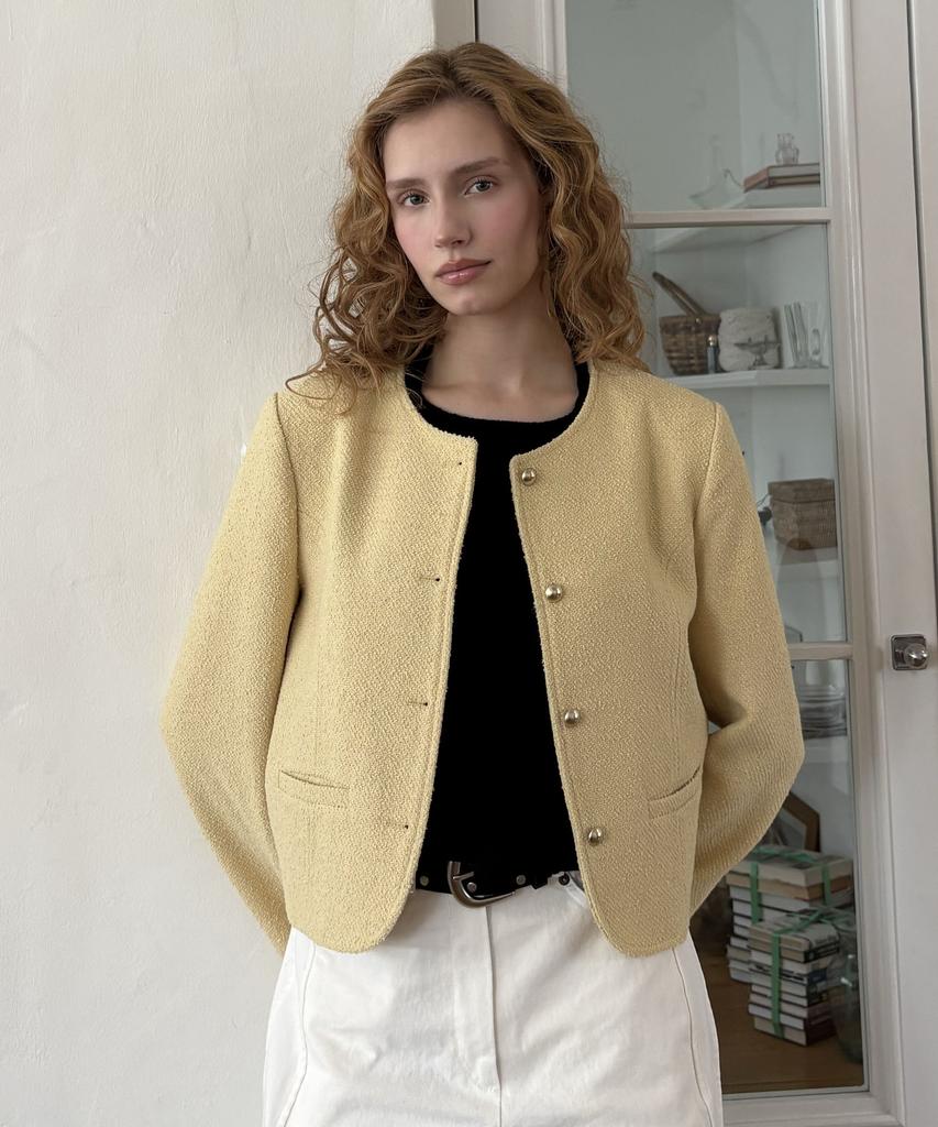 DELIDI Calm Classic Tweed Jacket (Light Yellow)