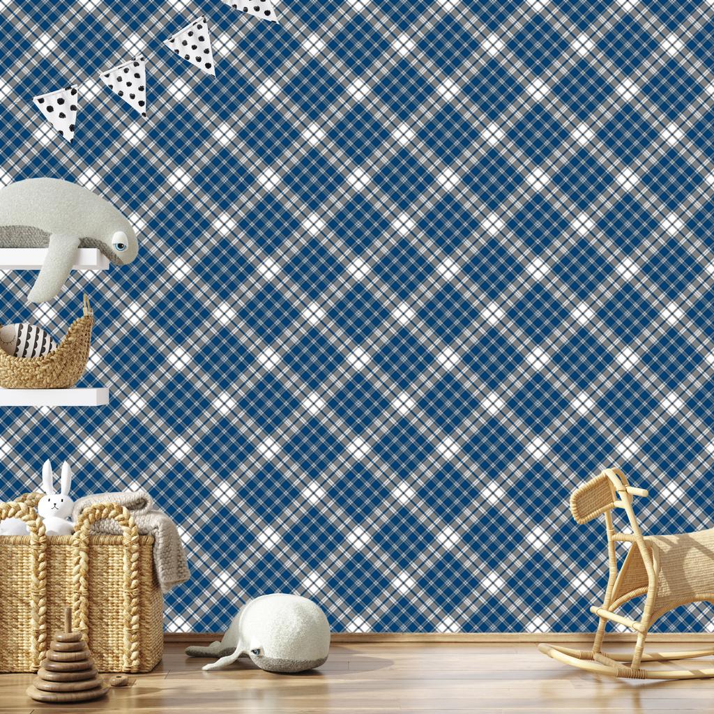 Blue and Gray Checkered Wallpaper for Living Room and Bedroom 50x1000