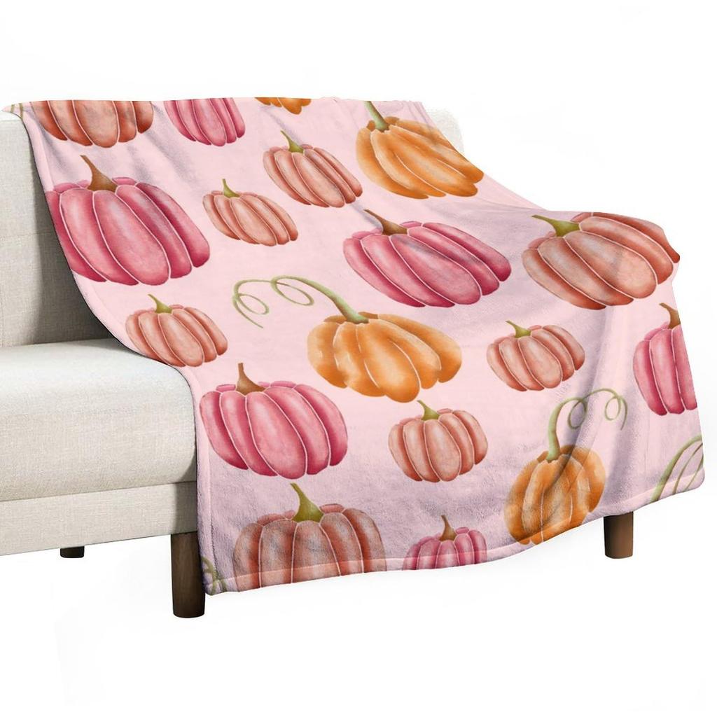Pumpkin Flannel Blanket Floral Print Blanket Thanksgiving Air Conditioning Blanket Blanket Nap