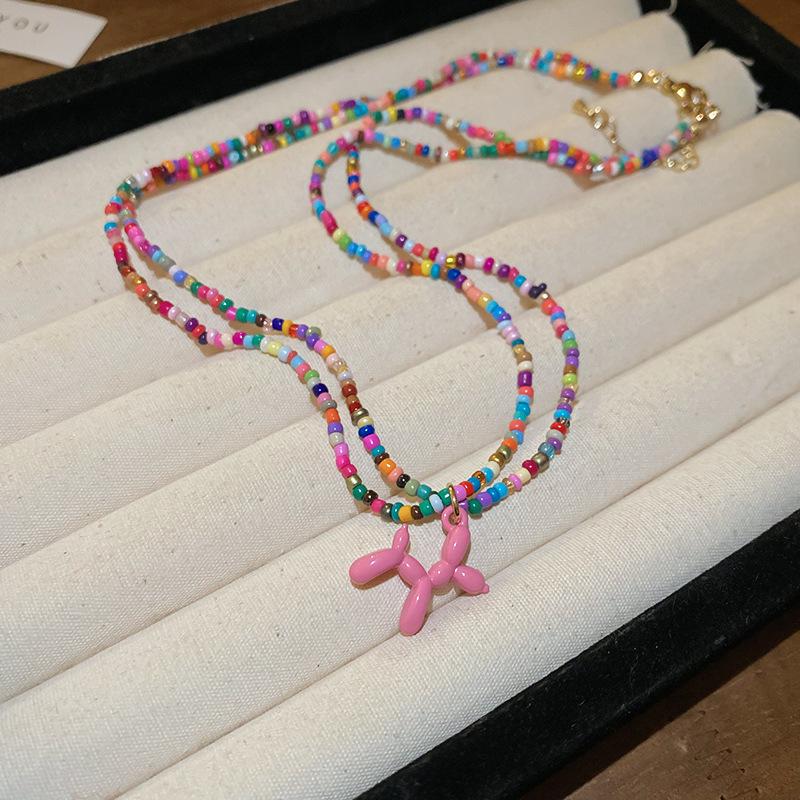 Summer dopamine stained glass crystal beaded necklace collarbone chain design sense niche item decoration