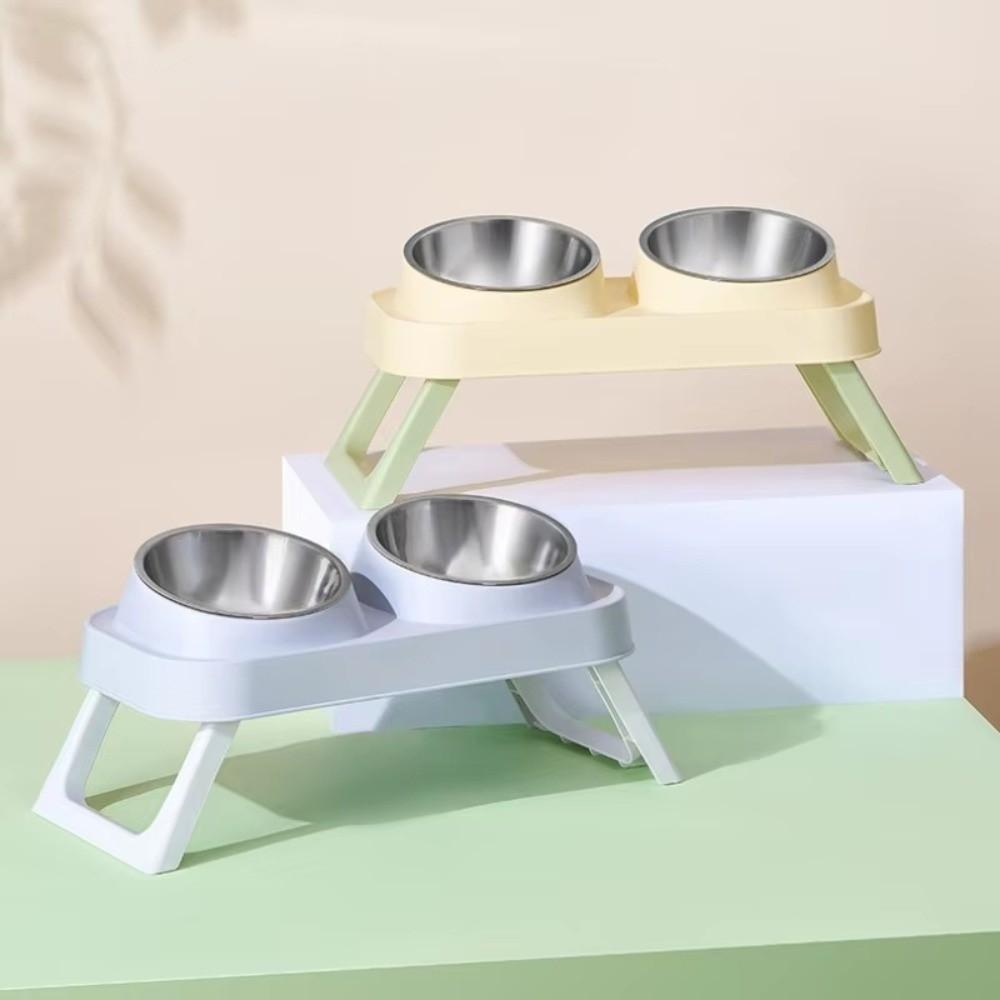 New Portable Pet Feeder 15° Elevated Stainless Steel Cat Bowl Non-Slip Base Foldable Dog Bowls for Dogs