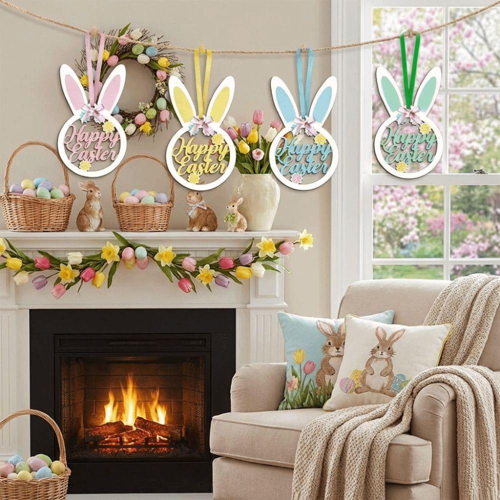 Holz Osterbaum Dekoration Flache Kaninchen Hängende Ornamente Osterhase Anhänger Büro Dekoration