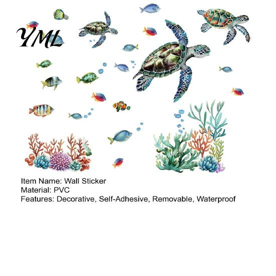 DIY Ocean Scene Wall Art Glow In The Dark Stickers, Luminous Sea Turtles Tropical Fish Coral Creative Nursery Decorations Reefs Decals, Waterproof PVC