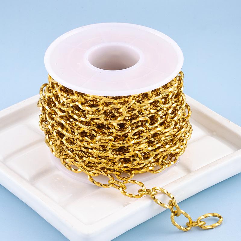 18K Gold-Plated Stainless Steel Chain: Cross, Twisted Rope, Oval DIY Necklace/Bracelet Link Chain