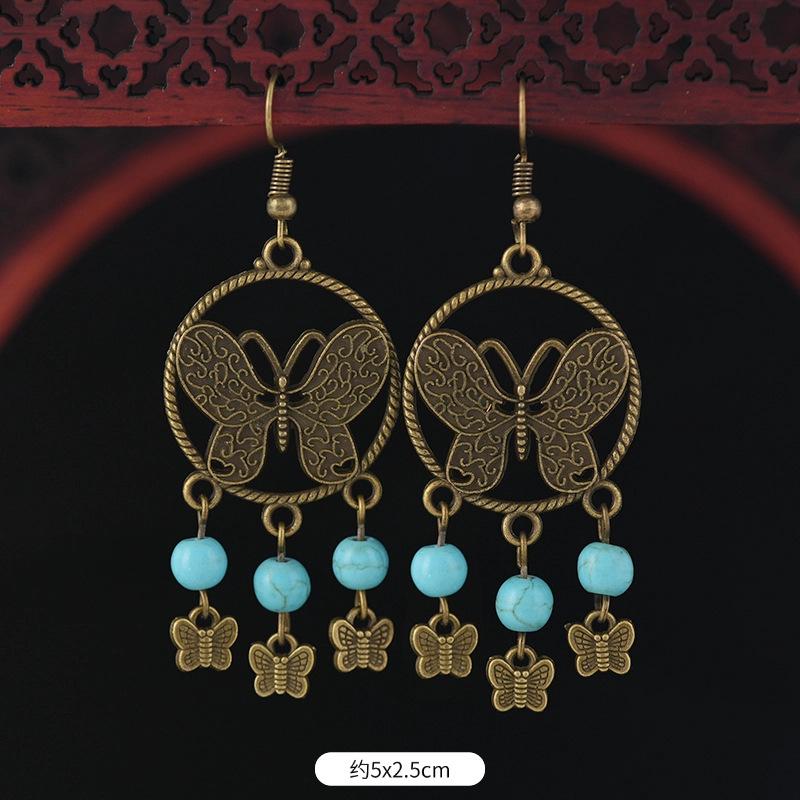 Retro butterfly fringed earrings niche design exotic long temperament high-end earrings women
