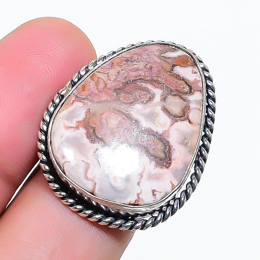 Natural Laguna Lace Agate Gemstone 925 Sterling Silver Jewelry Ring Size 9 AR-17641