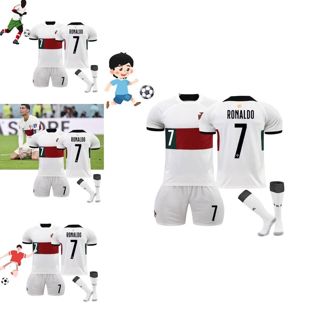 Premium White 7 C.ronaldo Football Kit Set With Original Socks 2022 World Cup Edition