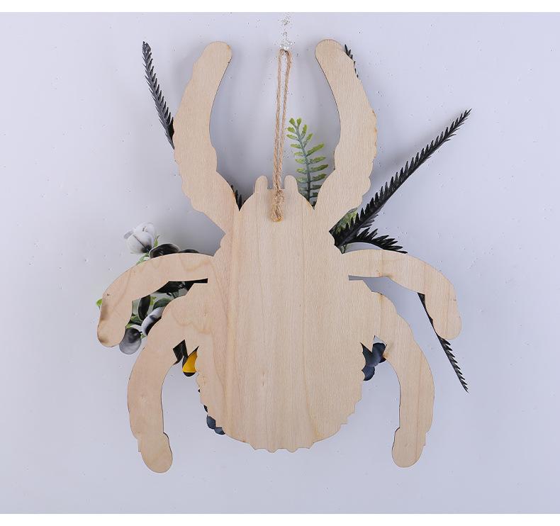 Spider Wooden Plaque Door Wreath Halloween Wreath Pendant Festival Decoration Simulation Flower Hanging Ring Decor for Yard Gift
