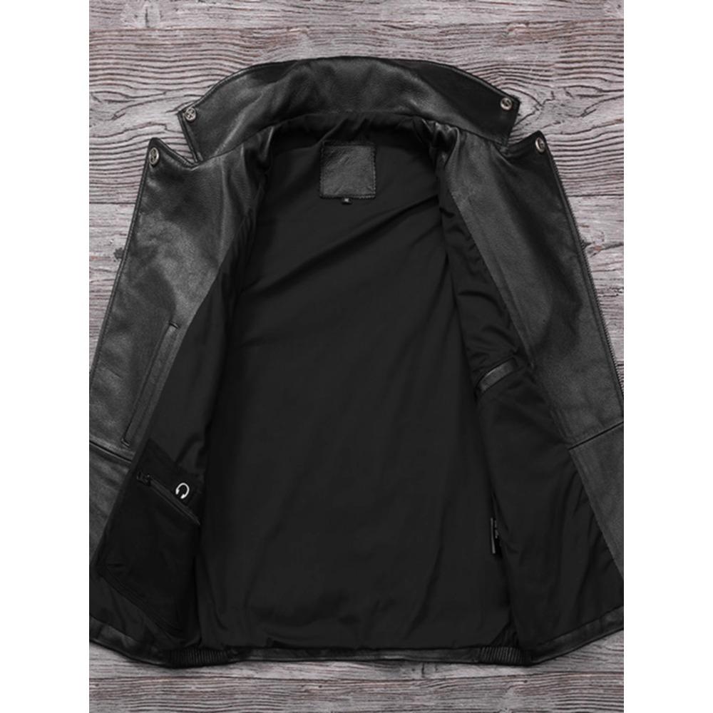 Chinese Size Biker Vest Top Layer Cowhide Leather Vest Men's Slim Short Motorcycle Clothing Riding Jacket Sleeveless Genuine Cow Club Vest