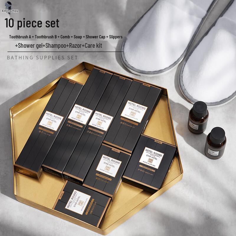 Xin Jing Zhou 10-Piece Disposable Travel & Hotel Toiletries Set (Pack of 10)
