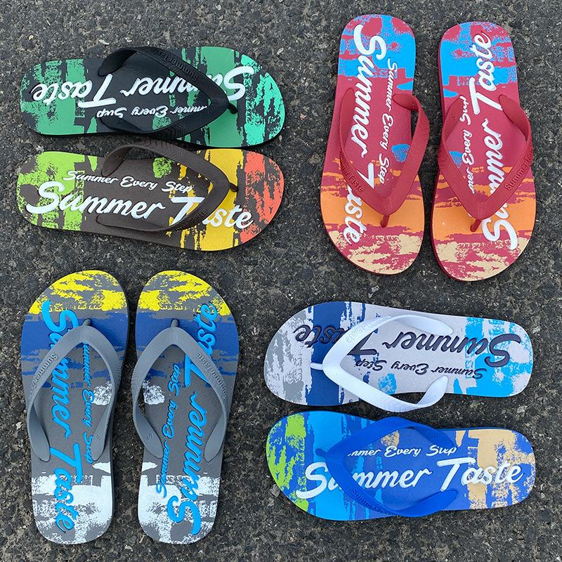 New graffiti flip-flops men's summer fashion outer wear men's foot pins non-slip slippers trendy beach sandals