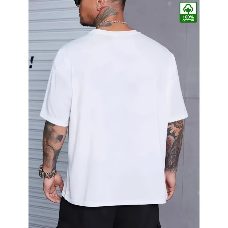 European Sizes  Men's Summer Casual T-Shirt with Vibrant Coconut Tree Print, Short Sleeve Round Neck Tee for Outdoor and Casual Attire