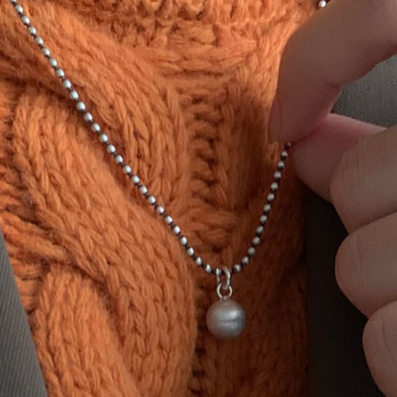 

warmrecord Silver925 matte Ball point long Necklace_N029 silver + oil treatment