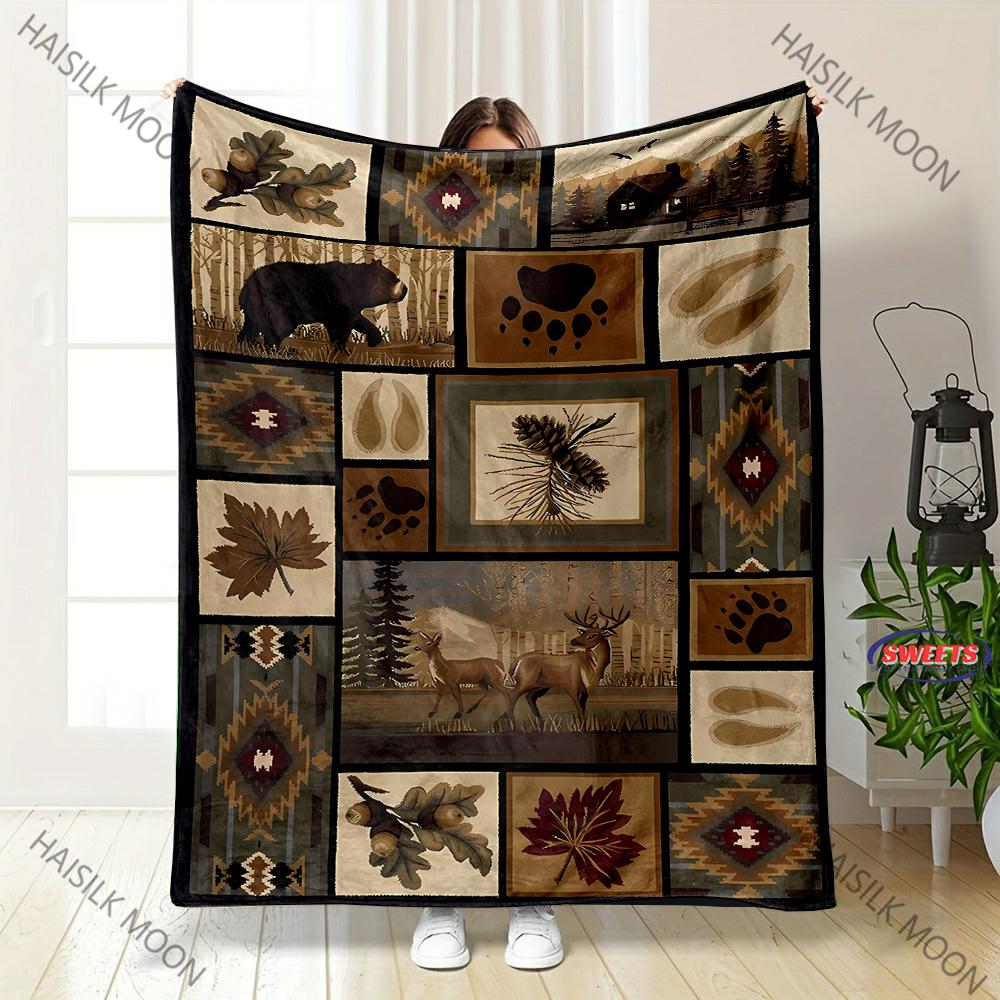 American Retro Style Print Blanket Sofa Bed All Seasons Soft Thin Blanket Gift for Parents,Grandparents,Birthday Christmas Gift