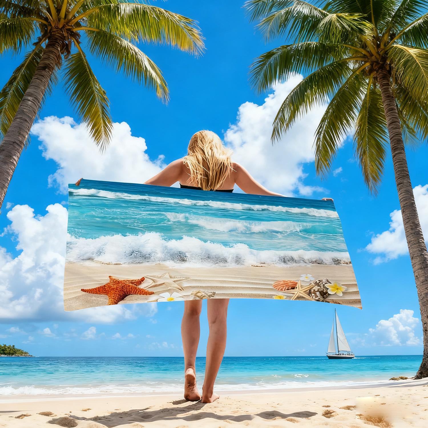 

Super Absorbent Beach Towel - Ultra Soft Shell Design for Seaside Vacation & Camping | Quick-Dry Microfiber, Sand-Free & Machine W40*H60(CM)