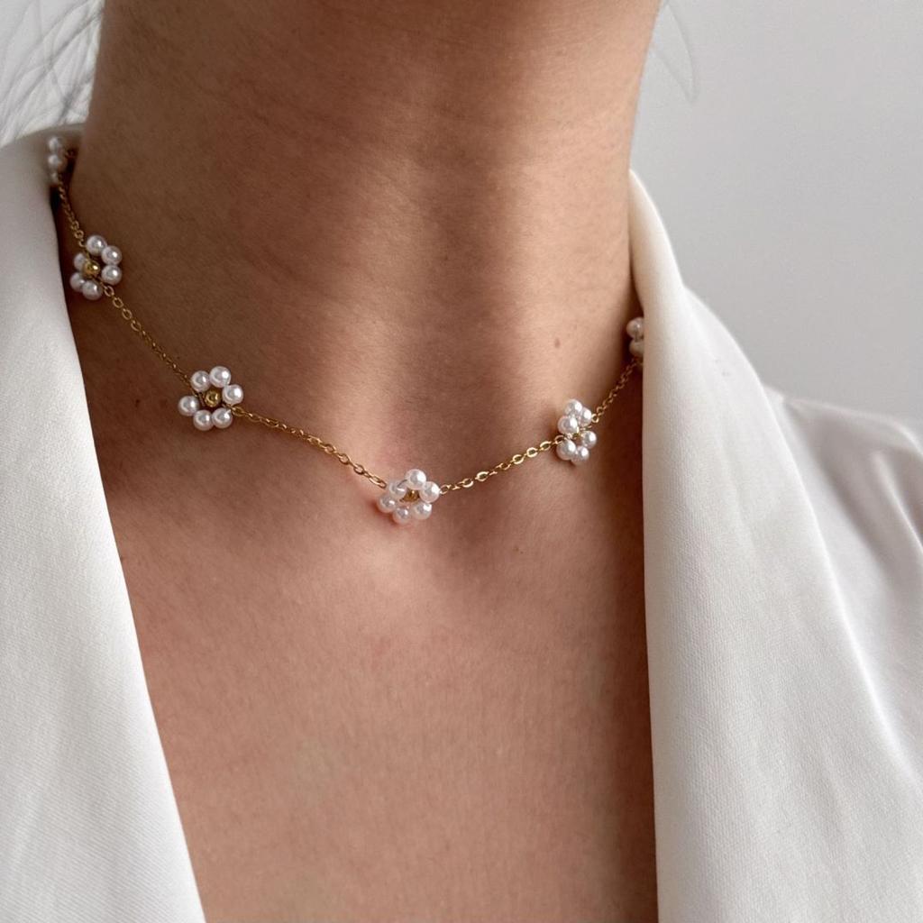 Luxury Korean Style Light Handmade Pearl Bead Chains Flower Necklaces Women Romantic Temperament Bracelets Banquet Jewelry
