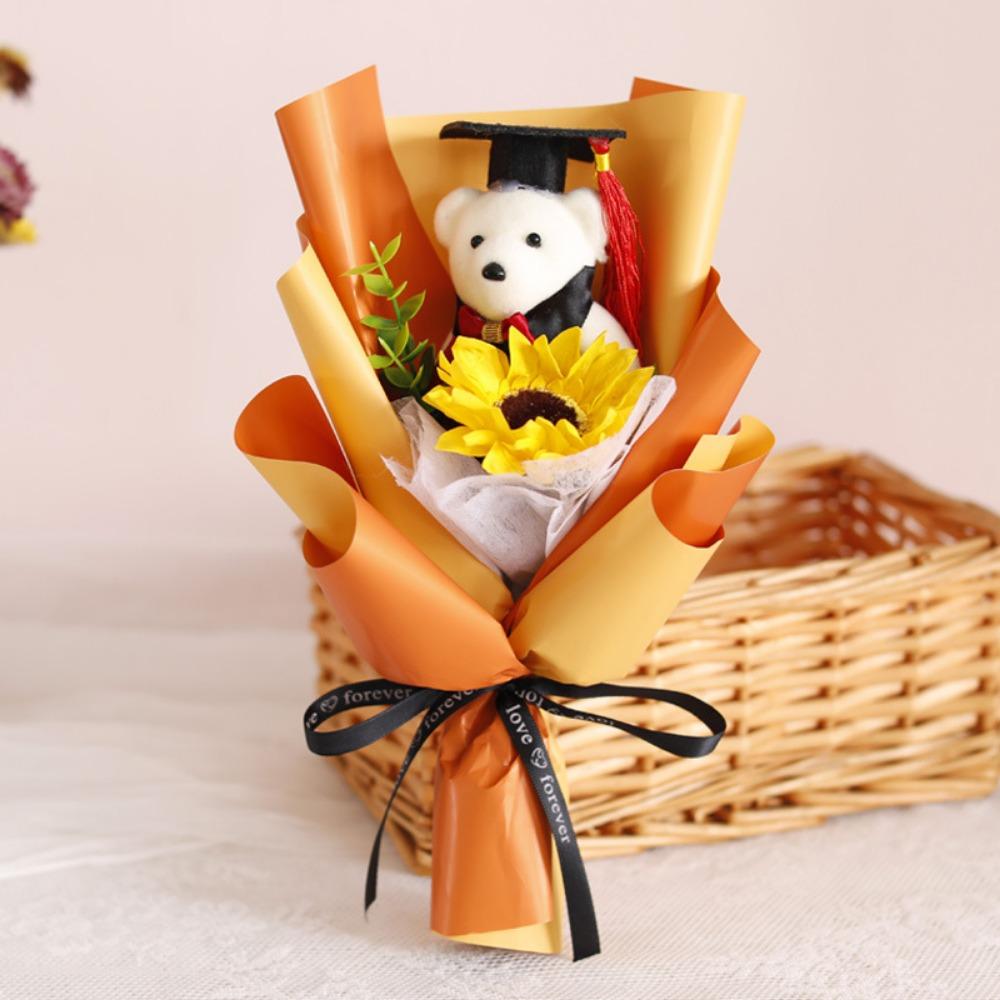 Woven Doctoral Bear Bouquet Plush Bear Crochet Flowers Bouquet  Student Gift