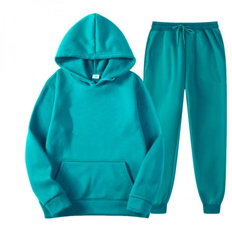 Einfarbiges Hoodie-Set Herren Damen Freizeit-Sportbekleidung Schlichtes Sweatshirt Jogginghose