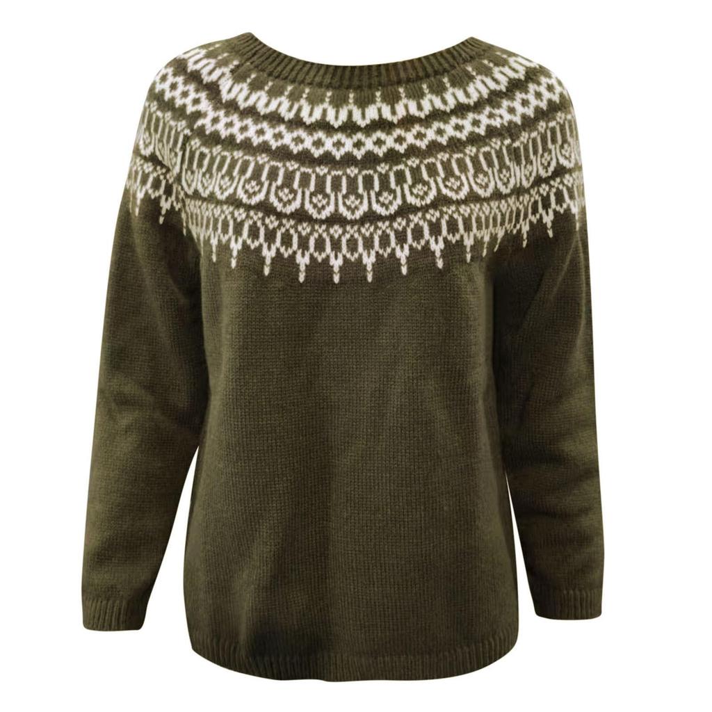 Ladies' Fashion Sweater, Round Neck,Loose Pullover Long-sleeved Knitted Sweater