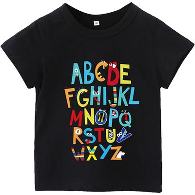 T-shirt coloré à imprimé alphabet pour tout-petits, manches courtes, haut arc-en-ciel, vêtements décontractés amusants pour l'école pour filles
