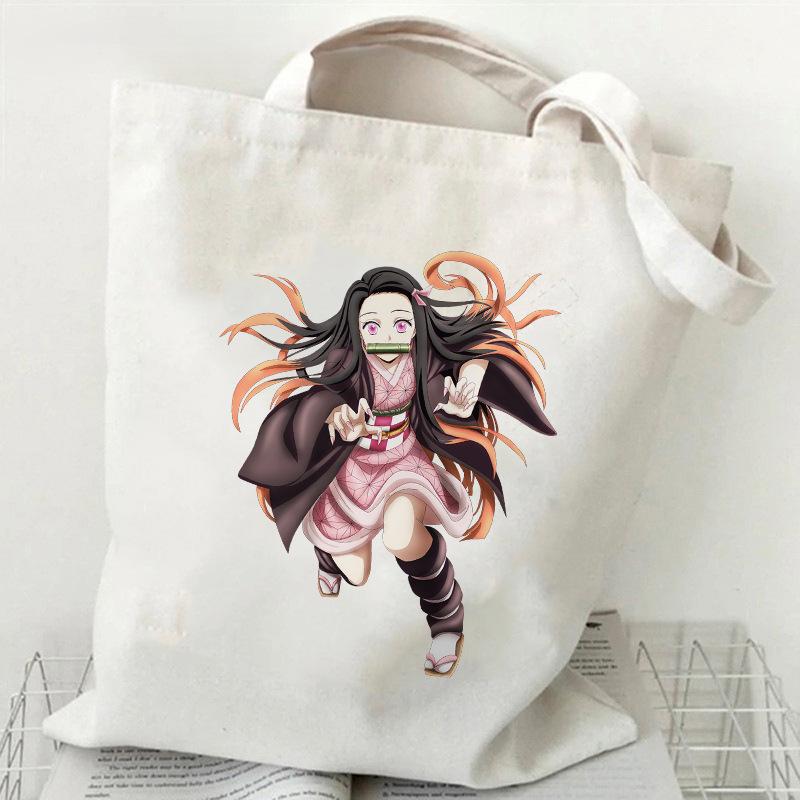 Japan cartoon comicsNezuko Kamado Demon Slayer Printed Shopping Canvas Bag Stylish Shoulder Bag Large Capacity Handbag for Women 7559