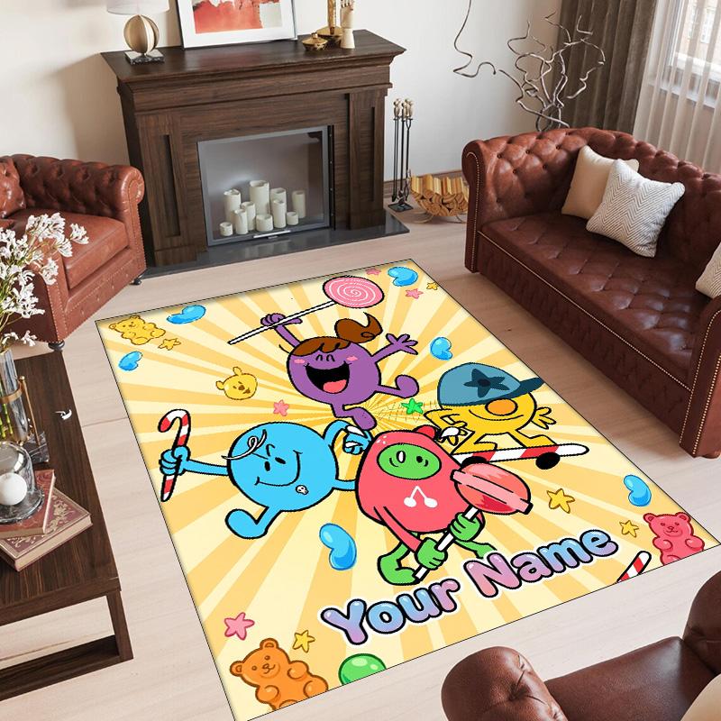 Personalized Crystal Velvet Carpet Custom Name Text,Mr. Men & Little Miss Anti Slip Area Rug For Home Decoration