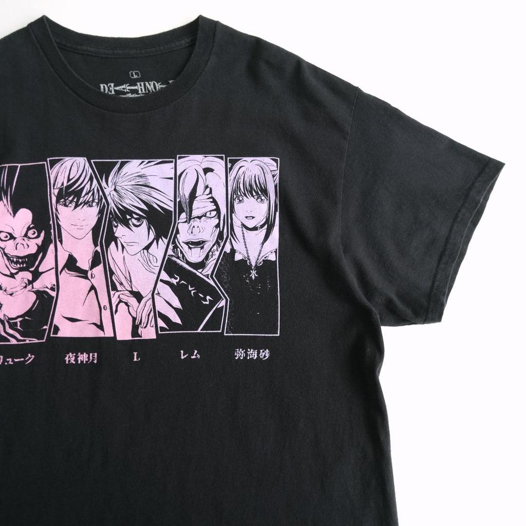 [USED] Death Note Anime T-shirt, Black, Size L, Featuring Light Yagami, Rem, Ryuk, and Misa Amane, Secondhand