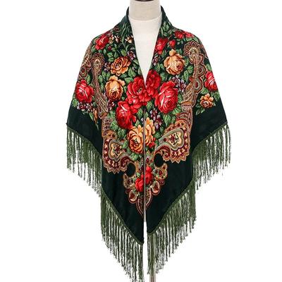 Women Russian Style Big Square Scarf Shawl Retro Fringed Cotton Print Scarves Hijab Wraps Ethnic Shawls Bandana