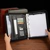 A4 PU Leather Business Padfolio Organizer Case Binder Manager Document Pad Office Zippered Briefcase File Folder with Calculator
