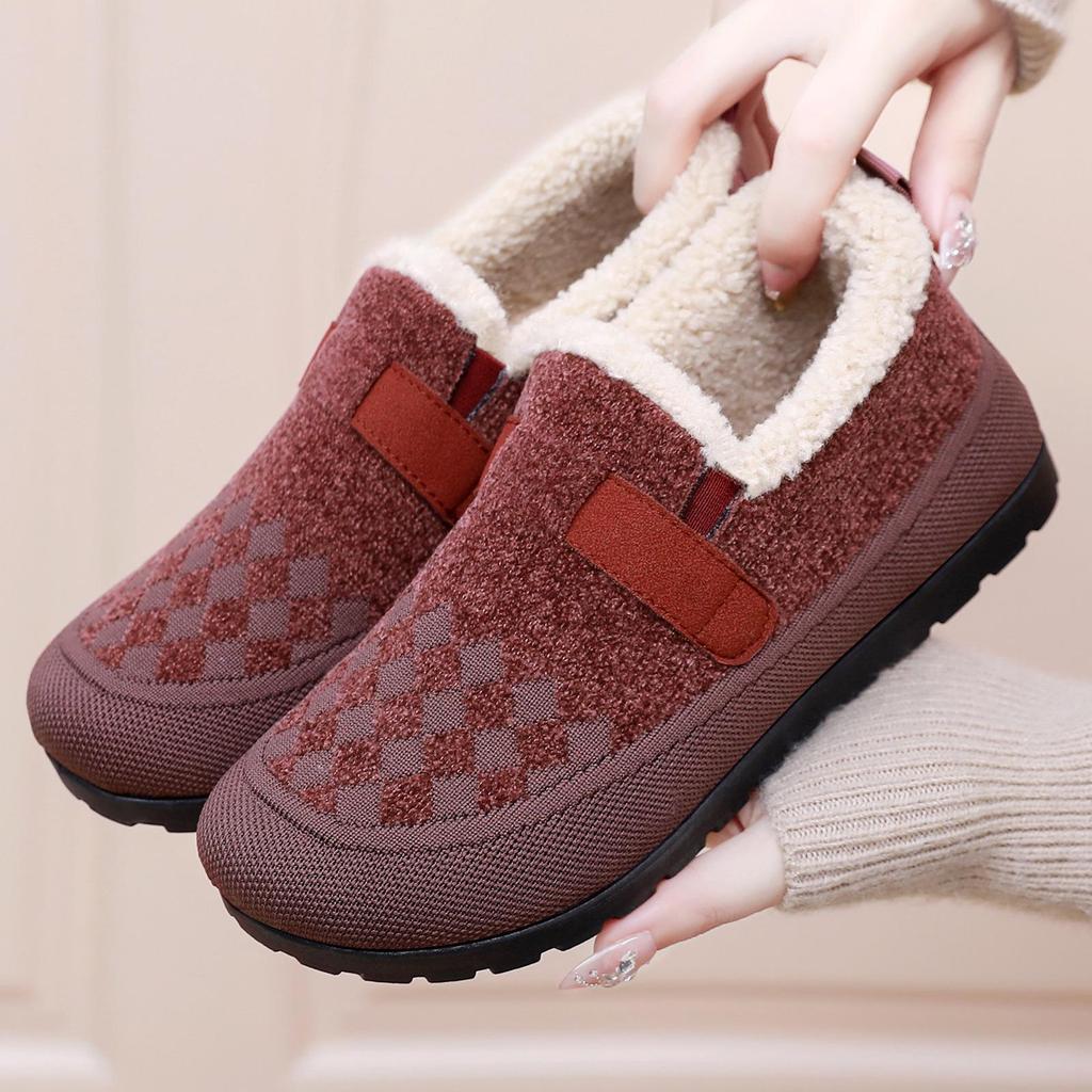 Women's Fleece-Lined Slip-On Short Boots for Middle-Aged and Elderly - Warm, Cold-Proof, Versatile Snow Cotton Footwear