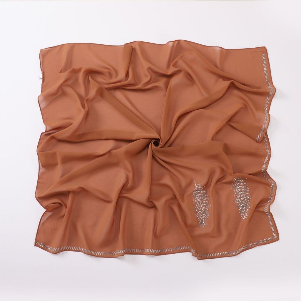 90Cm Luxury Rhinestone Feather Square Bubble Chiffon Instant Hijabs Shawls Lady High Quality Wrap Bufandas Ramadan Muslim Sjaal