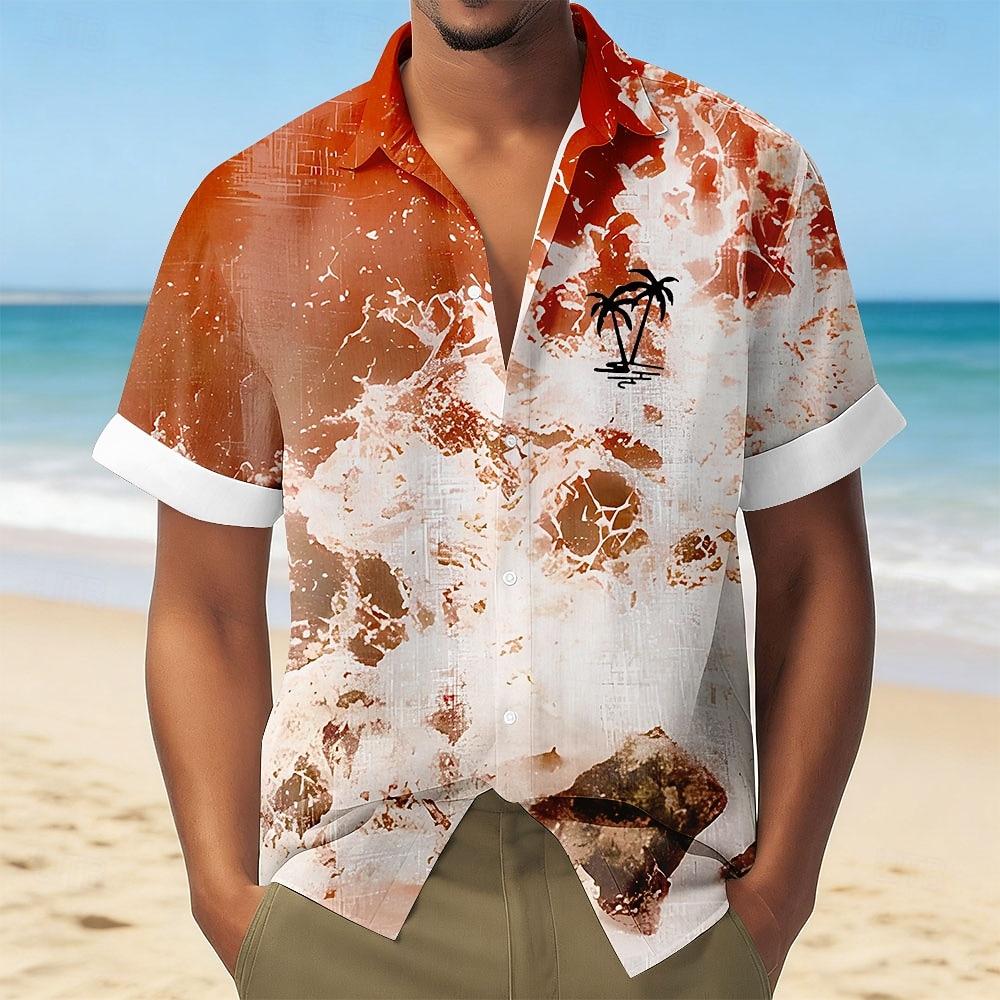 Herren Ocean Tropical Hawaiianhemd Kurzarm Strandbekleidung Faltbares Hemd 5XL brown
