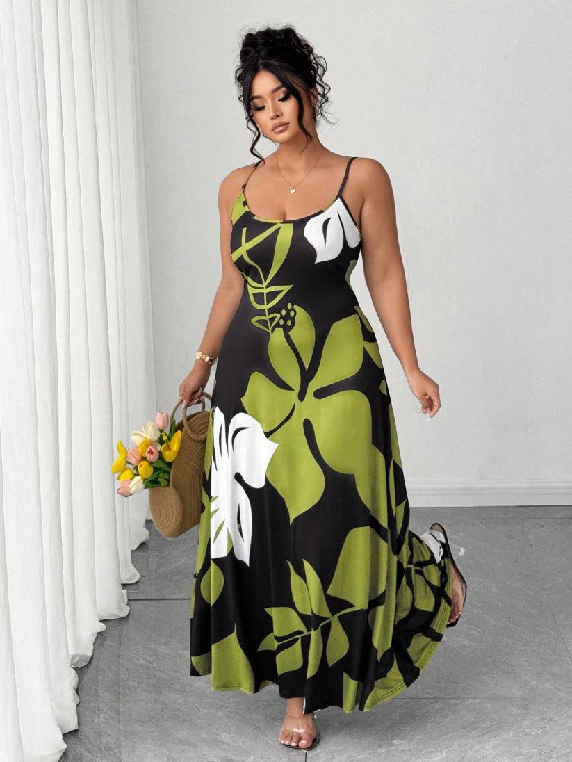 

Plus Size European & American Style Printed Camisole Dress - Slimming Waist, Ideal for Summer Vacation XXXL