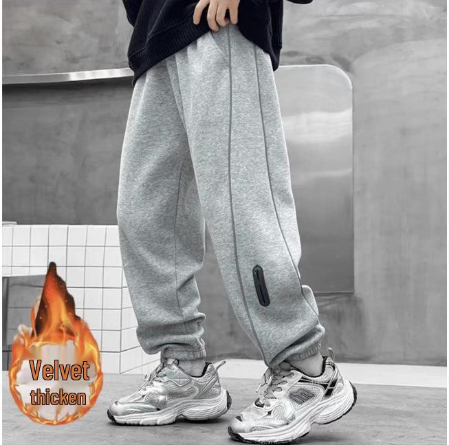 

Флисовые брюки для мальчика со светоотражающей полосой, стиль весна/осень, с манжетами для спорта и повседневной носки 160