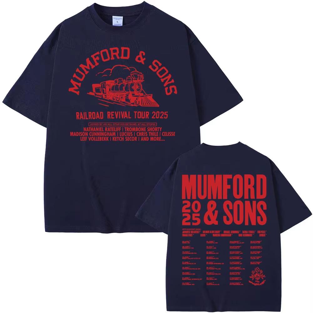 Mumford Sons Railroad Revival Tour 2026 Print T Shirt Men Women High Quality Casual Tshirts Fashion Retro Cotton Tshirt