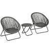 Garden Furniture Set, 3-Piece, Rattan Look, 2 Chairs, 1 Table, Foldable, Grey
