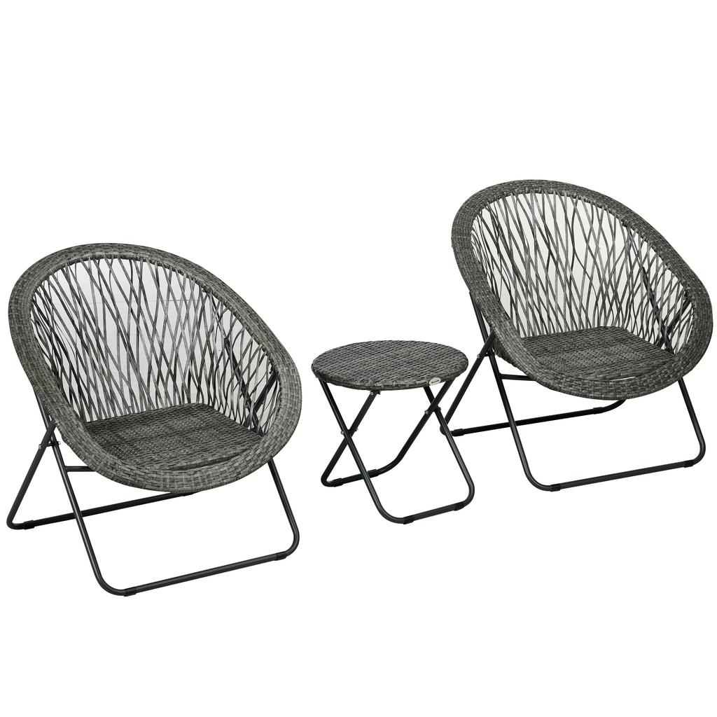 Garden Furniture Set, 3-Piece, Rattan Look, 2 Chairs, 1 Table, Foldable, Grey