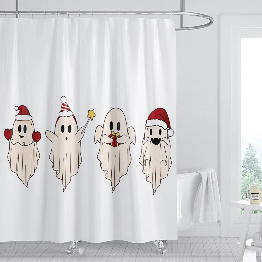 Halloween Shower Curtain Horror Wizard Pumpkin Cat Castle Bath Curtains Home Bathroom Bathtub Decoration Waterproof With Hooks