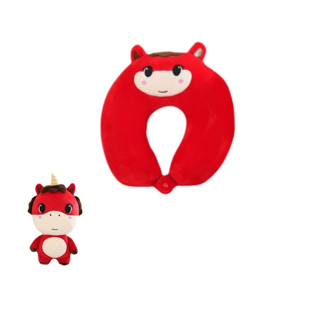 2 in 1 Deformable Horse U-shaped Pillow Skin-friendly Soft Office Nap Pillow Cartoon Foam Particle Sleep Pillow Business Trip