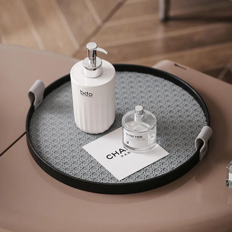 Leather Tray Retro Storage Tray Living Room Coffee Table Dining Room Light Luxury Wooden Storage Disc Decoration