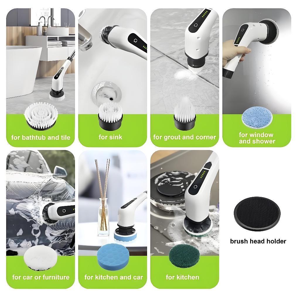 9 IN 1 Cordless Portable Electric Spin Scrubber Handheld Bathtub Kitchen Cleaner Multifunctional Electric Cleaning Brush