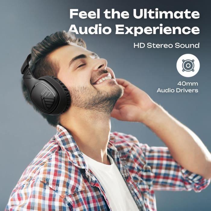 Casque Bluetooth - POWERLOCUS - Modèle Pliable - 60h Autonomie - Son Hi-Fi - Micro Intégré