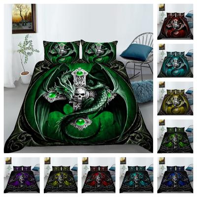 Juego de fundas de edredón con estampado 3D, colchas para el hogar con calavera y funda de almohada, funda de edredón suave, ropa de cama tamaño King, juego de cama de lujo