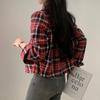Korean Chic Autumn Short Long Sleeved Checkered Shirt for Women